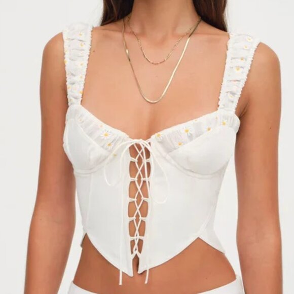 NEW FOR LOVE AND LEMONS TILLY WHITE DENIM CORSET TOP SIZE S - Picture 1 of 11